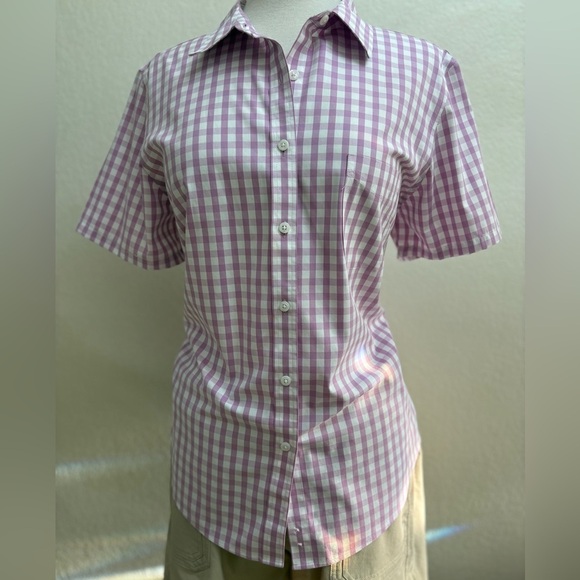 Vintage L.L Bean Purple Plaid Wrinkle Free Women's Top - Picture 3 of 11